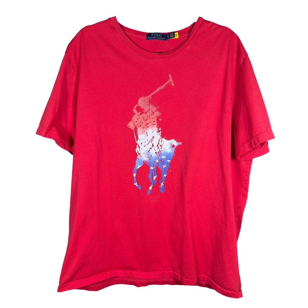Polo Ralph Lauren Mens XL Red Big Pony American Flag‎ Graphic T-Shirt Cotton Tee
